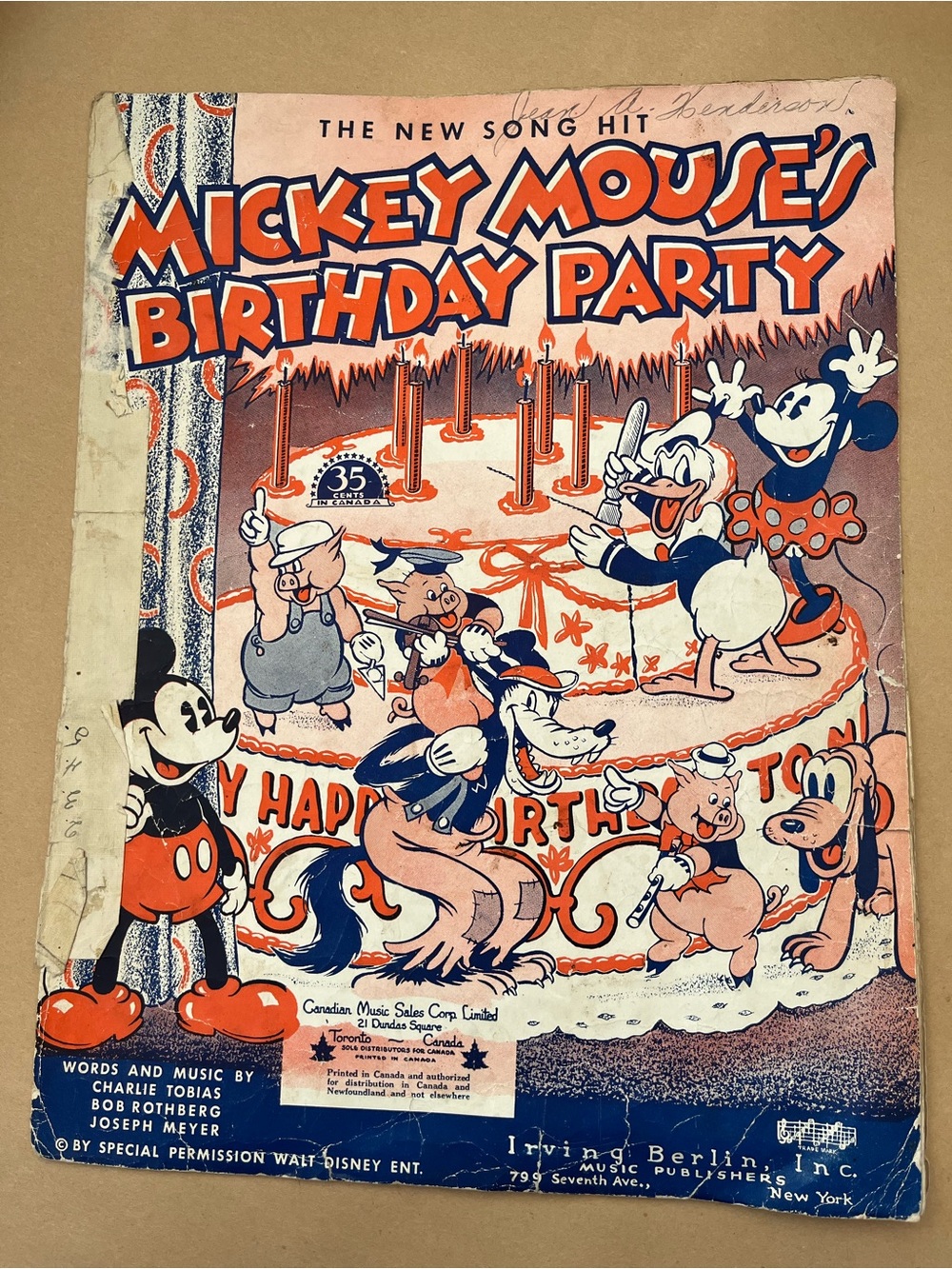 Mickey Mouse's Birthday Party Vintage Sheet Music 1936